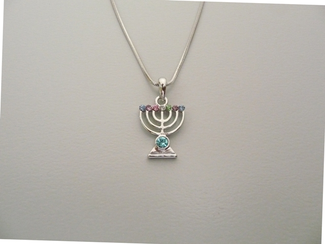 Rhodium Plated Menorah w/crystal Stones light Pendant