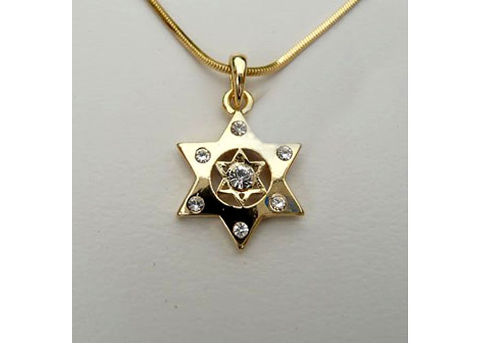 Rhodium Plated Magen David (David Star) w White Crystals Necklace