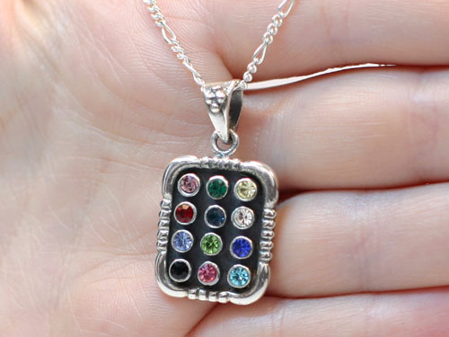12 Crystals Stones Sterling Silver Pendant
