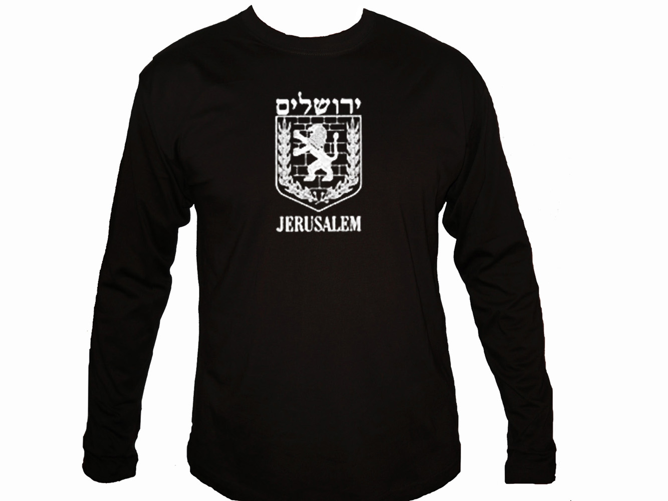 Jerusalem Emblem-Lion Hebrew/English Israel sleeved  T-Shirt