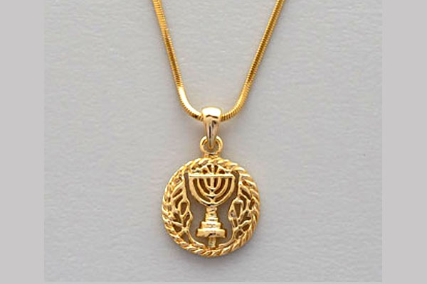 Menorah circle design gold color Jewish necklace