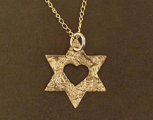 Israel 5% Gold Filled Contemporary Style Magen David Pendant with Heart Inside