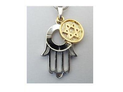 Rhodium Plated with Hamsa and Magen David Pendant