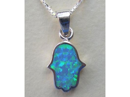 Sterling Silver Opal Hamsah Pendant