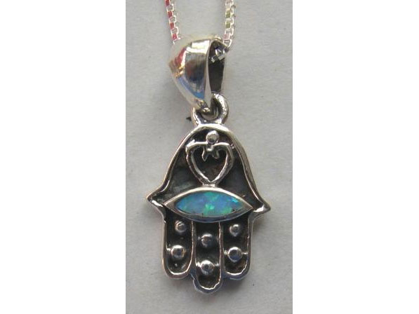 Sterling Silver Opal Hamsah Pendant I