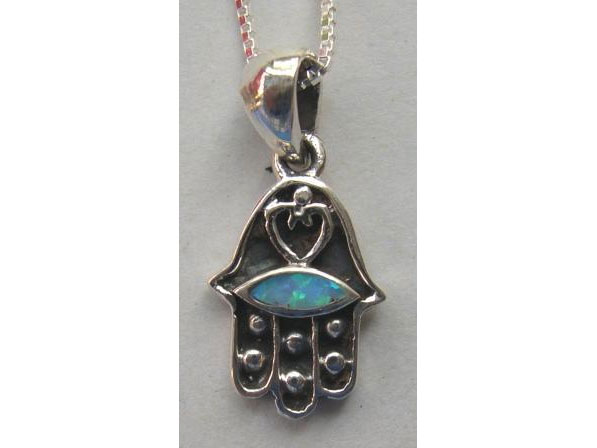 Sterling Silver Opal Hamsah Pendant I