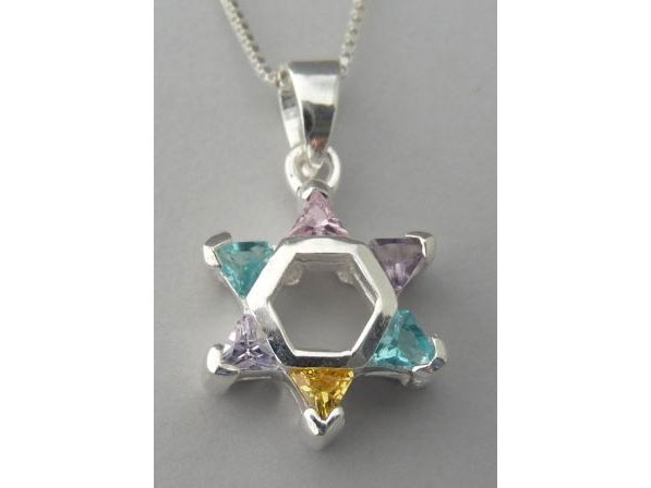 Sterling Silver Magen David Pendant w/Mix Zirconium Stones