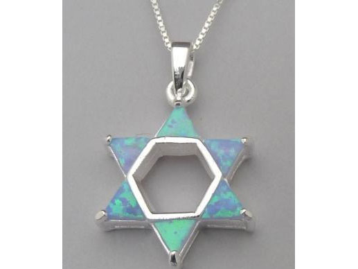 Beautiful judaica - sterling silver with opal Magen David (star of David) Pendant with chain