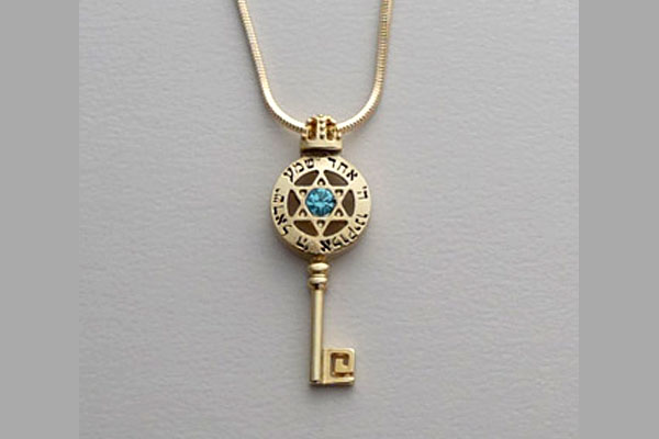 Shema Israel & Magen David Key Hebrew Pendant w chain