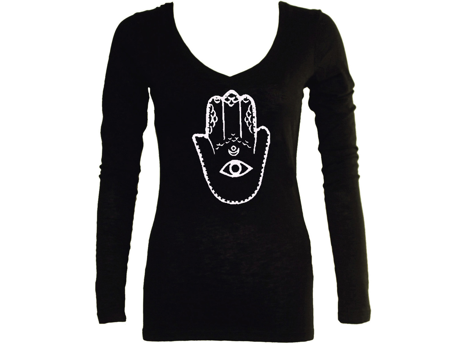 Spirit symbols evil eye against Hamsah Kammas sleeved women t-shirt