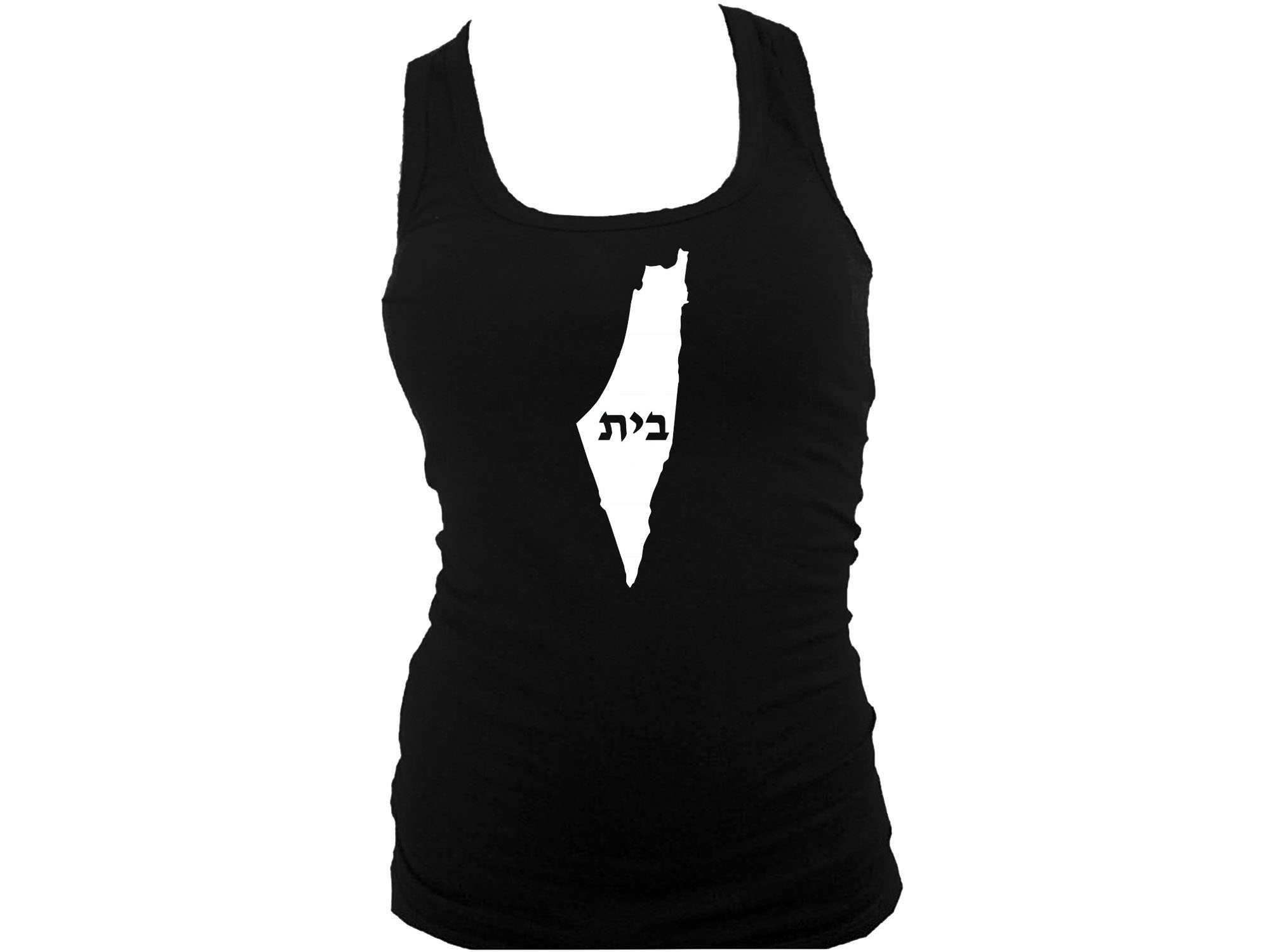 Israel map w Home Bait in Hebrew women tank top S/M