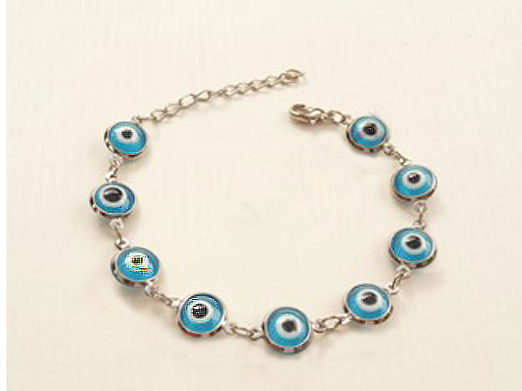 Rhodium Plated Blue Good Luck Evil Eye Pro Bracelet