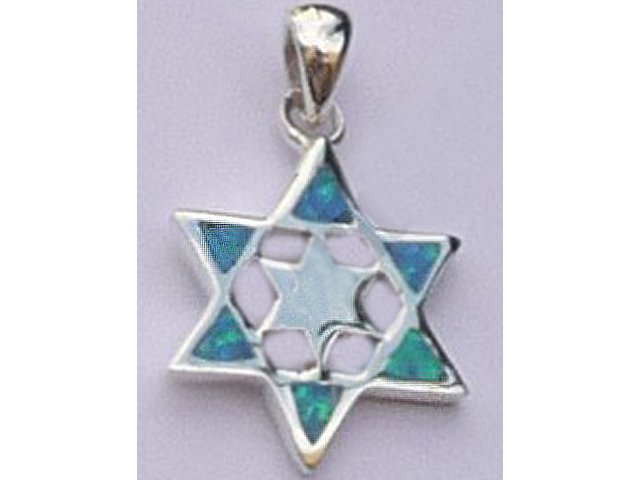 Beautiful judaica - sterling silver with opal Magen David (star of David) Pendant with chain |