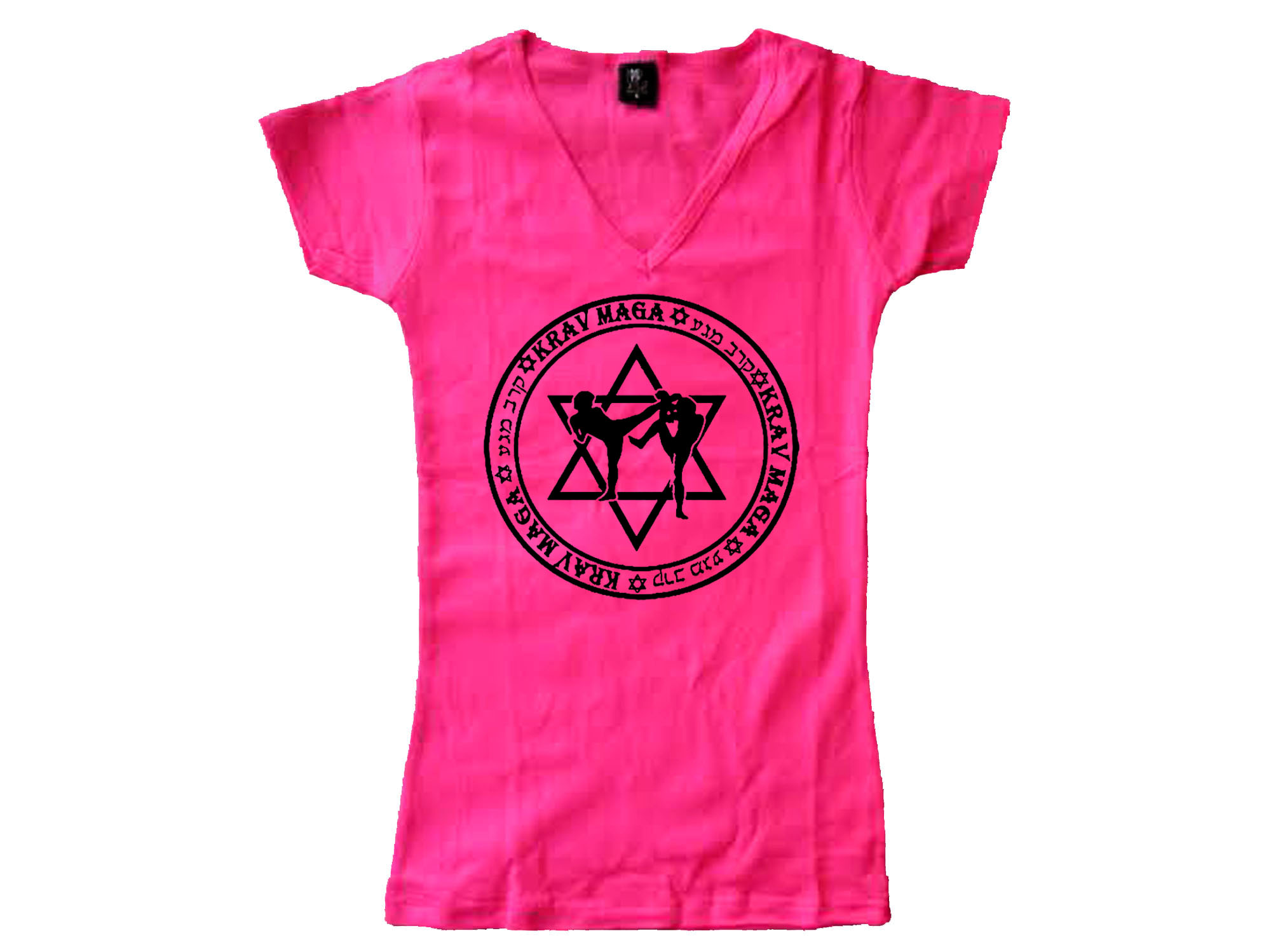 Krav Maga V Neck pink t-shirt slim fit
