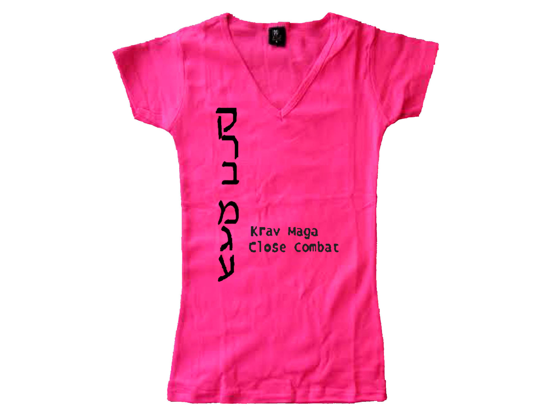 Krav Maga English/Hebrew V Neck Fitted pink t-shirt b
