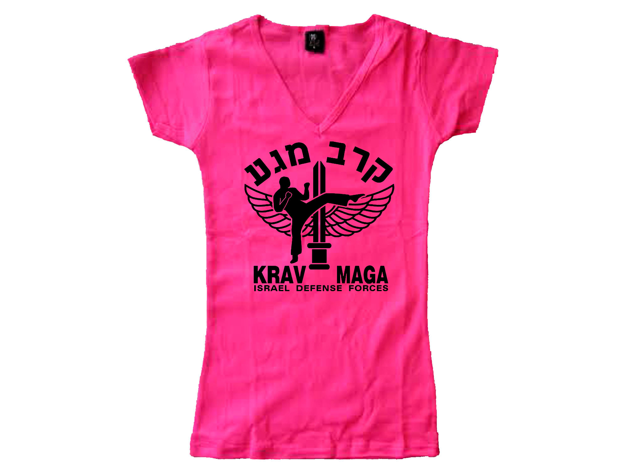 Krav Maga emblem V Neck pink t-shirt