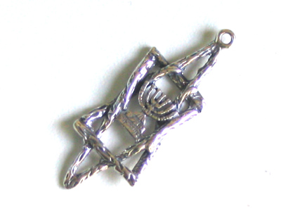 Sterling Silver Menorah Magen David (Star of David) Pendant I