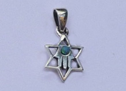 Sterling Silver Hamsah in Magen David with Opal Pendant