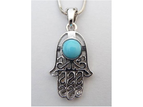 Israel judaica - Rhodium Plated Hamsa Evil Eye Pro Pendant