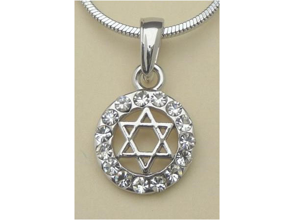 Rhodium Plated Magen David All Around crystals Stones Pendant