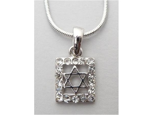 Rhodium Plated Magen David All Around crystals Stones Pendant II