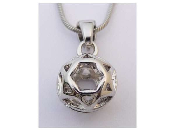 3D Rhodium Plated Magen (star) David Pendant with Chain