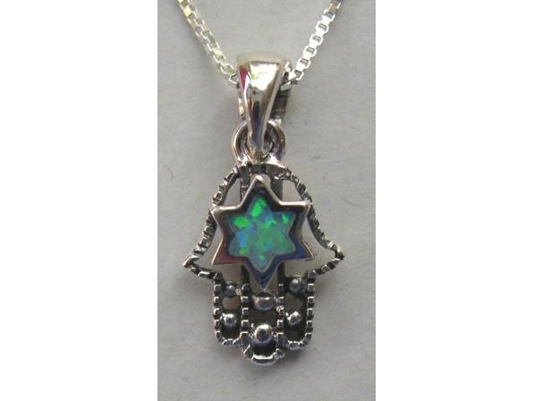 Sterling Silver Opal Hamsah Pendant