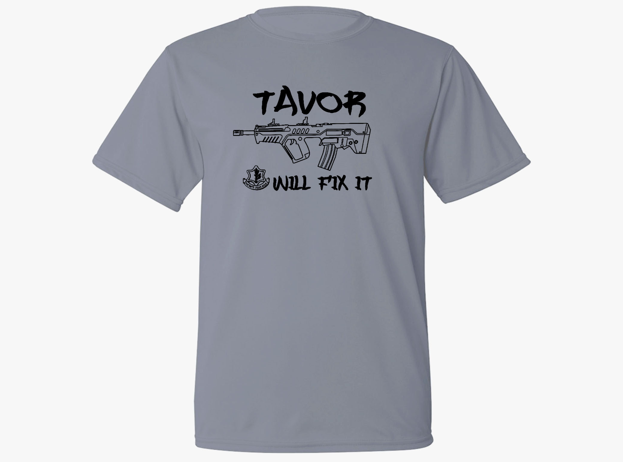 Tavor Machine Gun Israel sweat proof gray T-Shirt