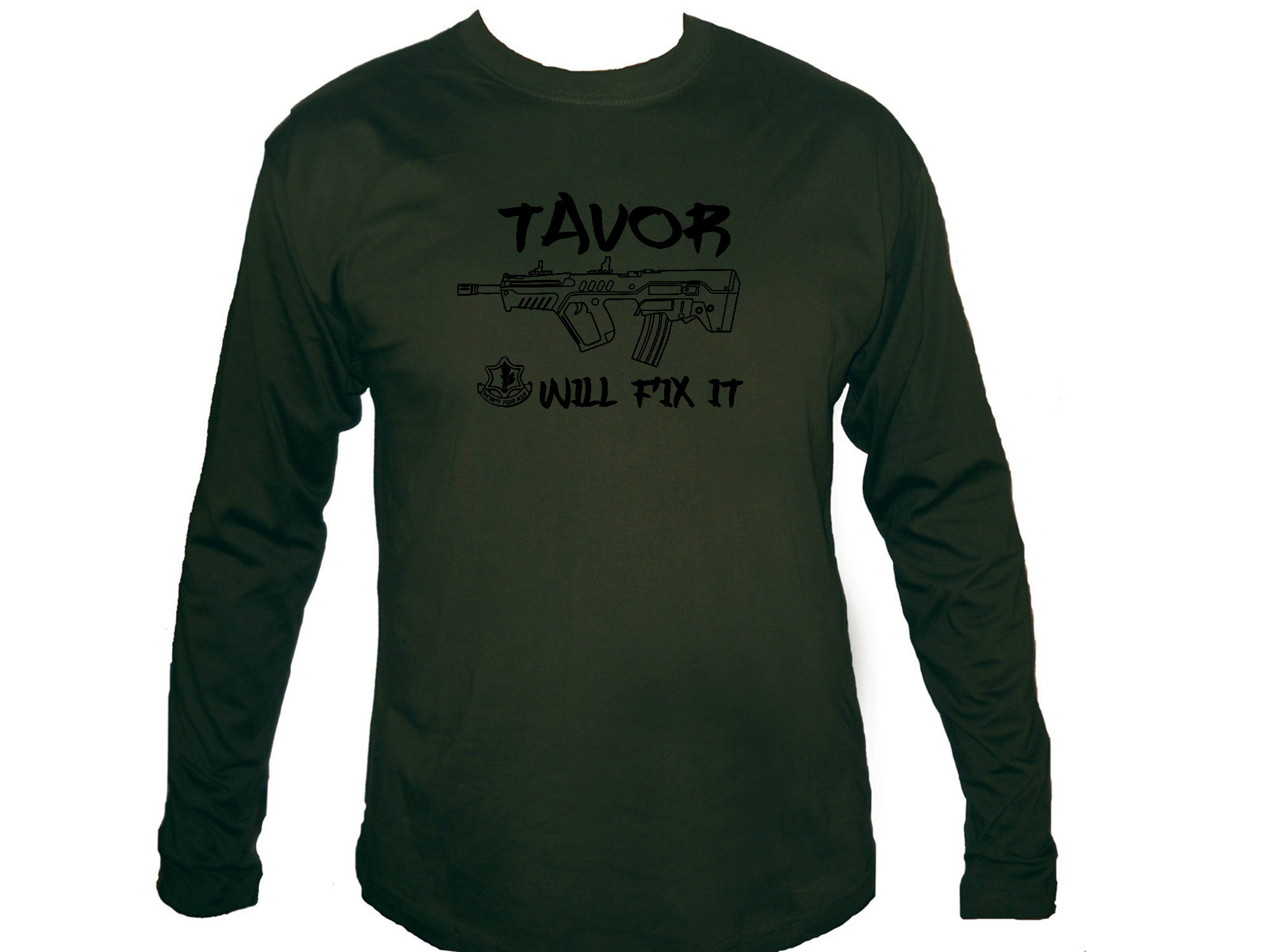 Tavor Machine Gun Israel sleeved army green t-shirt